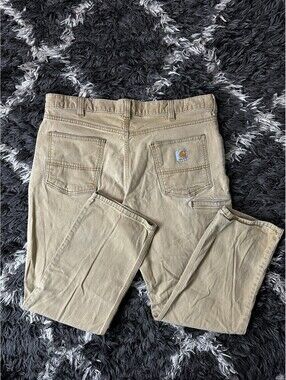 Carhartt Canvas Work Pants Carpenter Dungaree Relaxed Fit Tan Mens 38x30